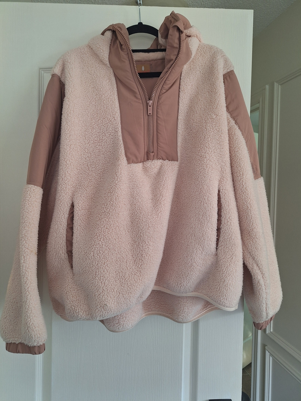 FP Movement by Free People Pink Sherpa Half-Zip Hooded Jacket